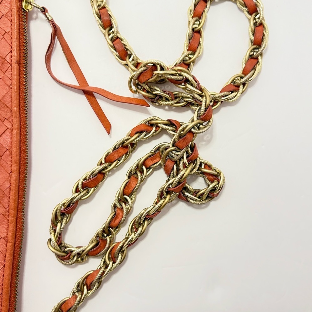 Elliott Lucca Woven Leather Chain Crossbody Bag Orange Gold - Picture 7 of 9